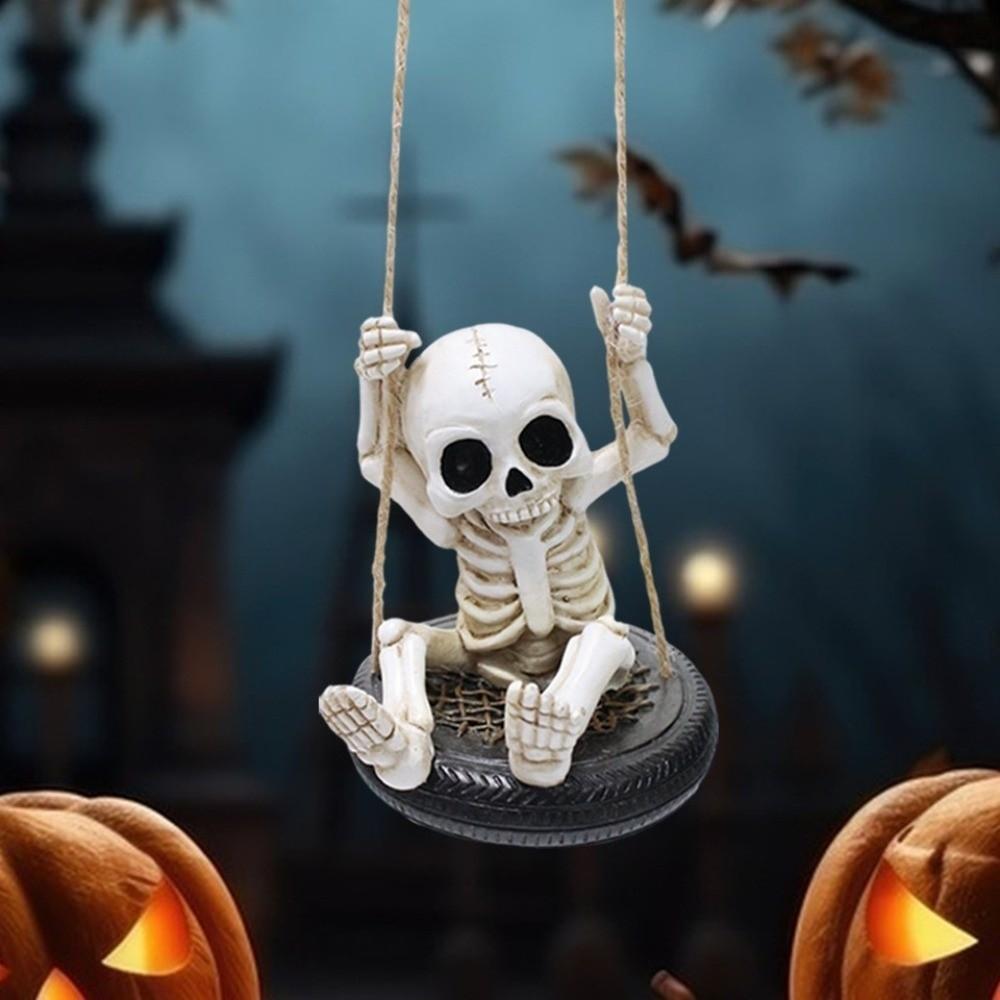 Funny Tire Swing Skeleton Pendant Resin Crafts Skeleton Spirit Statue Decoration  Lawn