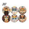 Heat Insulation Mats for Coffee Cups 6 Pcs Cute Cat Coasters, Thick Heat-Resistant Wood Coaster Tabletop Protection, Wooden Drink Coasters Table