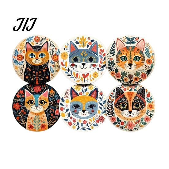 Heat Insulation Mats for Coffee Cups 6 Pcs Cute Cat Coasters, Thick Heat-Resistant Wood Coaster Tabletop Protection, Wooden Drink Coasters Table
