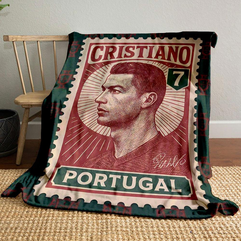 Retro Cristiano Ronaldo Portugal Red Soft Blanket, Silky Soft Blanket for Restful Sleep, Durable Warm Throw for Outdoor Fun