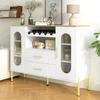 White Sideboard, Glass Fronts & Wine Rack – Sideboard for Dining Room & Living Room – Adjustable Foot – Plenty of Storage & Modern Design