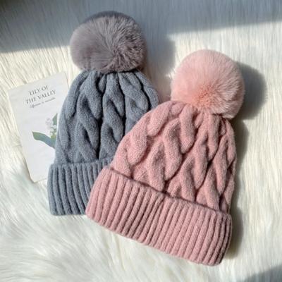 Winter Wool Hat Children's Plush Thickened Wool Ball Fried Dough Twists Ear Protection Hat Fashion Warm Hat Versatile Knitting Hat