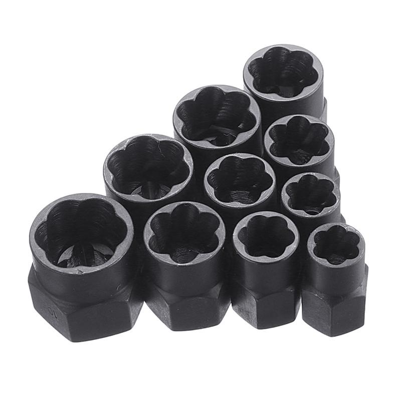 10Pcs/Set Damaged Bolts Nuts Screws Remover Extractor Removal Tools Set (9-19mm) Threading Tool Kit Black Nuts With 4 Styles