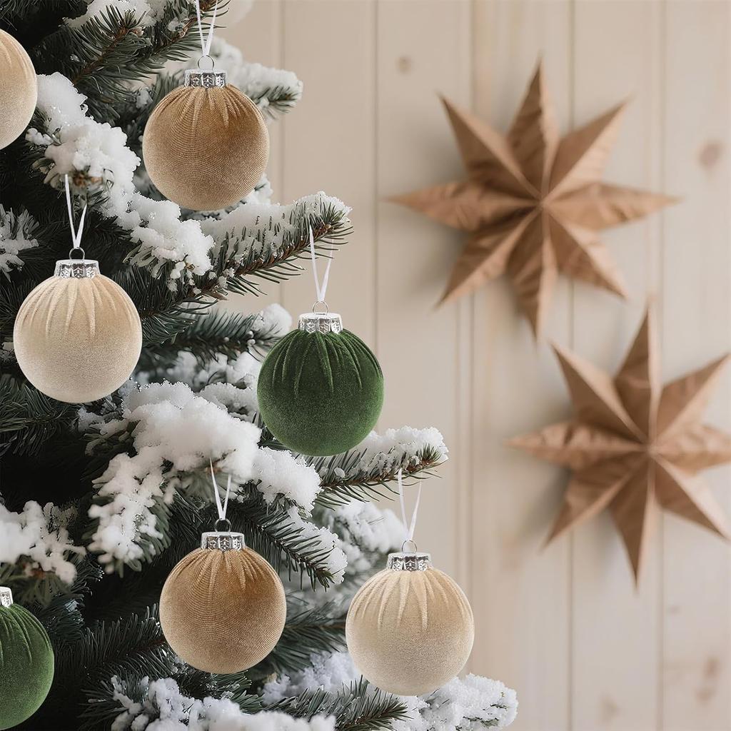 Velvet Christmas Ball Ornaments Set - 15pcs 3.15 inch Flocked Xmas Decorations Ornaments for Christmas Tree Garland Table Centerpiece Festival Decor