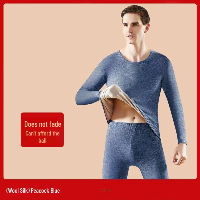 

Men s Red Wool Silk Long Johns Set: Warm, Fleece-Lined, Round Neck Base Layer. XL
