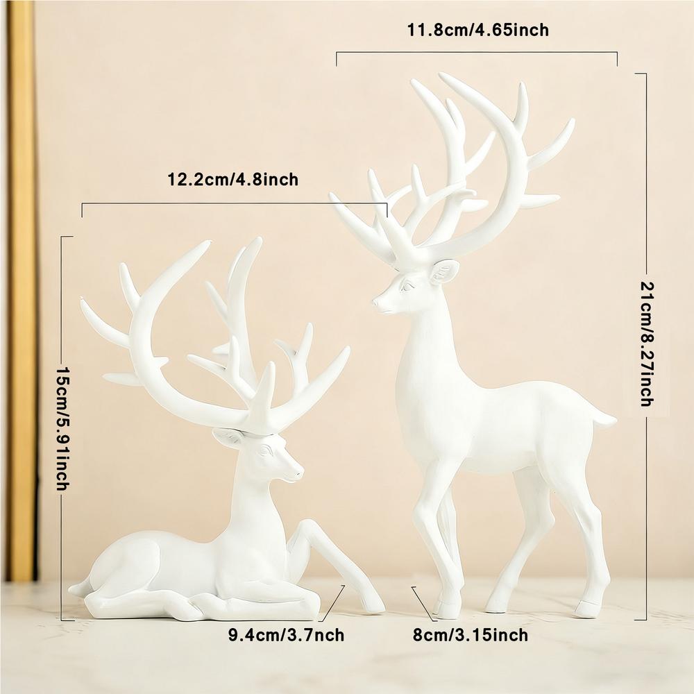 

Deer Figurine 2-Piece Resin Christmas Decorations Silver White Deer Figurines Home Decor For Desktop Mantle Fireplace Living