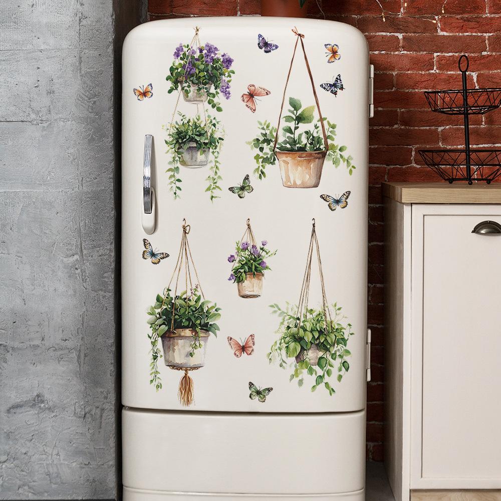 Fresh Hanging Decorative Potted Butterfly Bedroom Living Room Home Wall Background Landscaping Decoration Wall Stickers