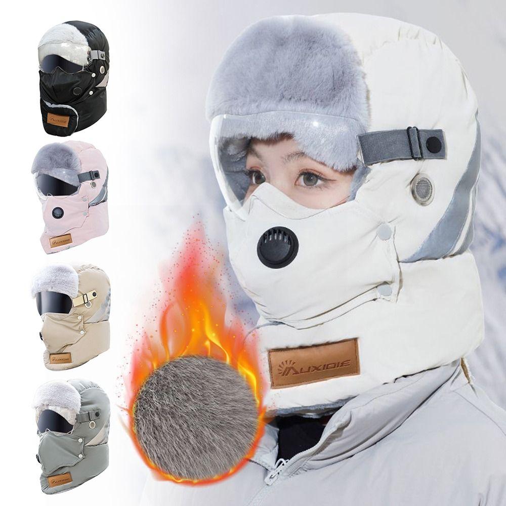 Unisex Bomber Hat Thickened Keep Warm Russian Ushanka Hat Windproof with Goggles Cycling Ear Protection Hat for Outdoor Sports