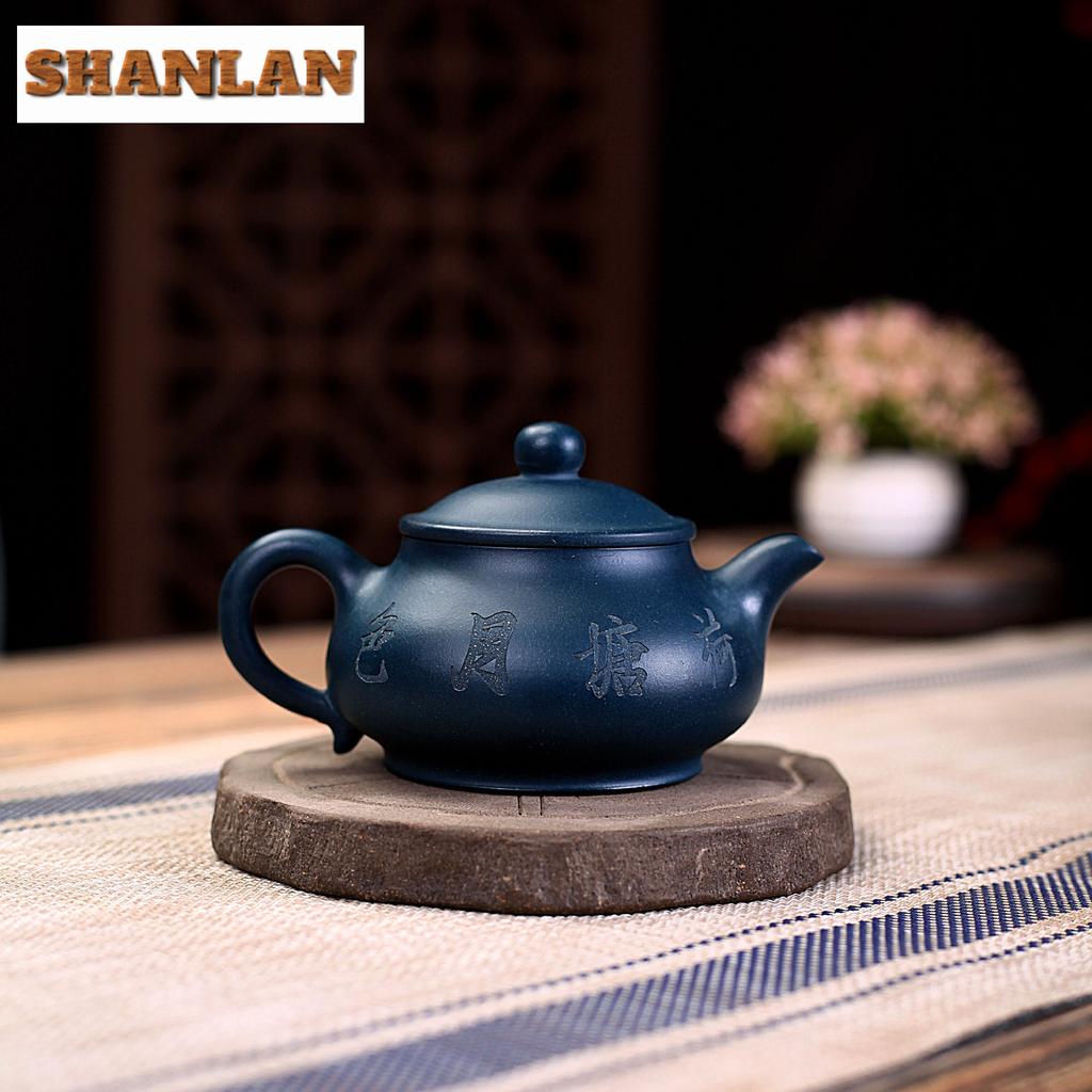 180ml Ancient Yixing Purple Clay Teapots Handmade Pan Pot Raw Ore Azure Mud Kettle With Filter Zisha Tea Set Cha Ornaments Craft