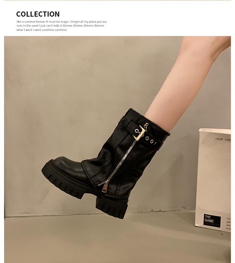 2024 Women's Slimming Retro Brown Martin Boots - Chunky Heel, Thick Sole, British Style Ankle Boots for Spring & Autumn (Small Sizes)
