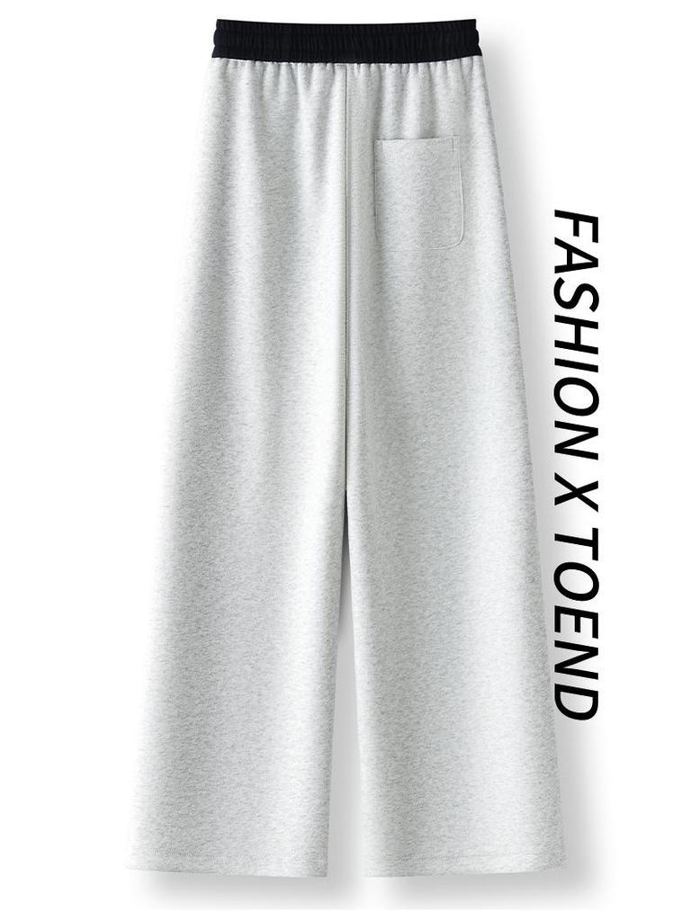 Women's Street-Style High-Waisted Wide-Leg Pants - 2026 Spring College Style, Age-Reducing, Drape, Straight-Leg Sweatpants