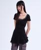 Prenda Shirring Lace Frill Tee Black