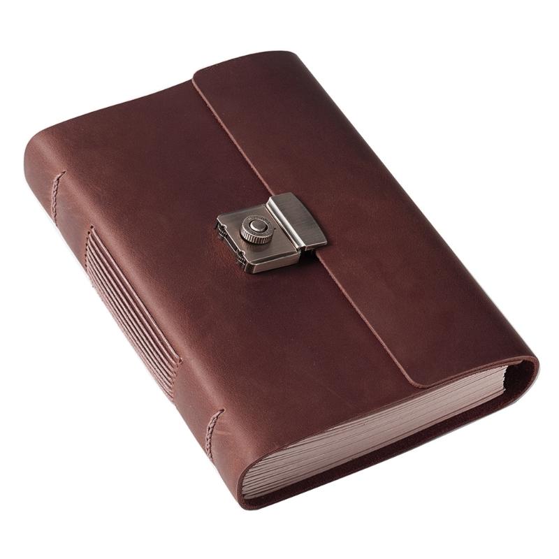 Retro Leather Journey Diary Notepad Journal Planner Notebook with Password Lock for Women Men Kid Artist Writer Present