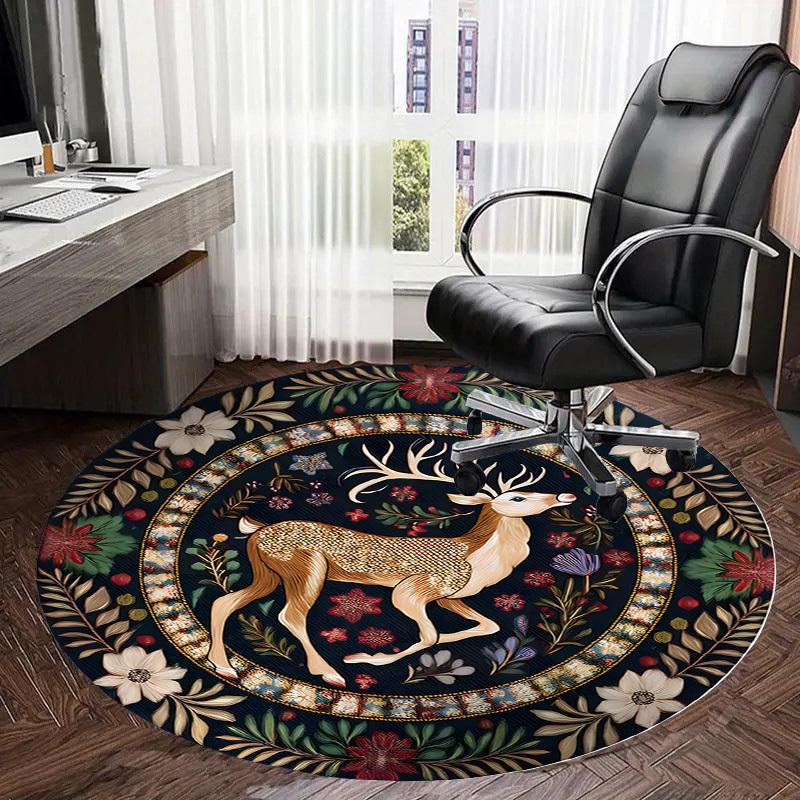 1pc Carpet Chair Mats Golden Deer Amidst Floral Splendor Perfect for Decorating Chairs, Polyester Carpet, for Living Room.YDT645
