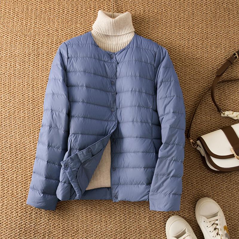Light down jacket women's short autumn and winter light liner wear inner round neck warm large size coat