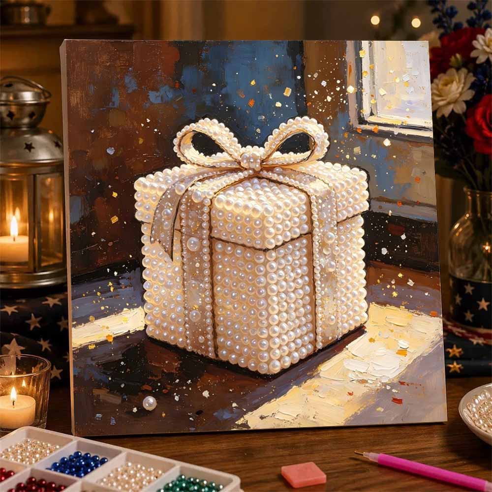 DIY Mini Framed Pearl Bead Art Kit Gift Box Design Sparkling Canvas Painting Relaxing Craft for Adults Handcrafted Home Decor Art Set