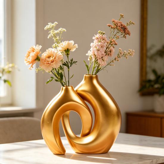 Vase Ornament, Resin Decorative Vase Sculpture, Table Decor for Living Room Bedroom Office Home Balcony Indoor