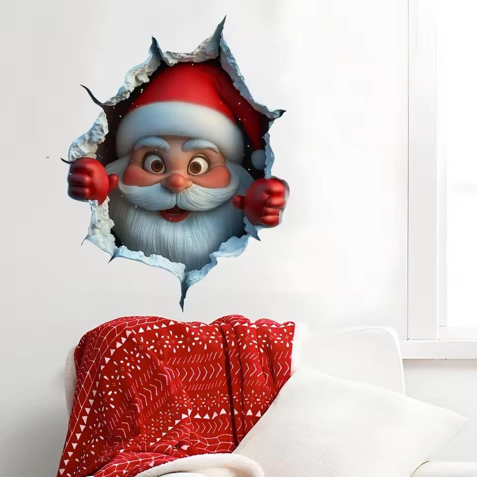 1-3pcs 3D Santa Claus Wall Stickers Removable Window Toilet Wall Decals Art Decor for Xmas Home Living Room Party Supplies