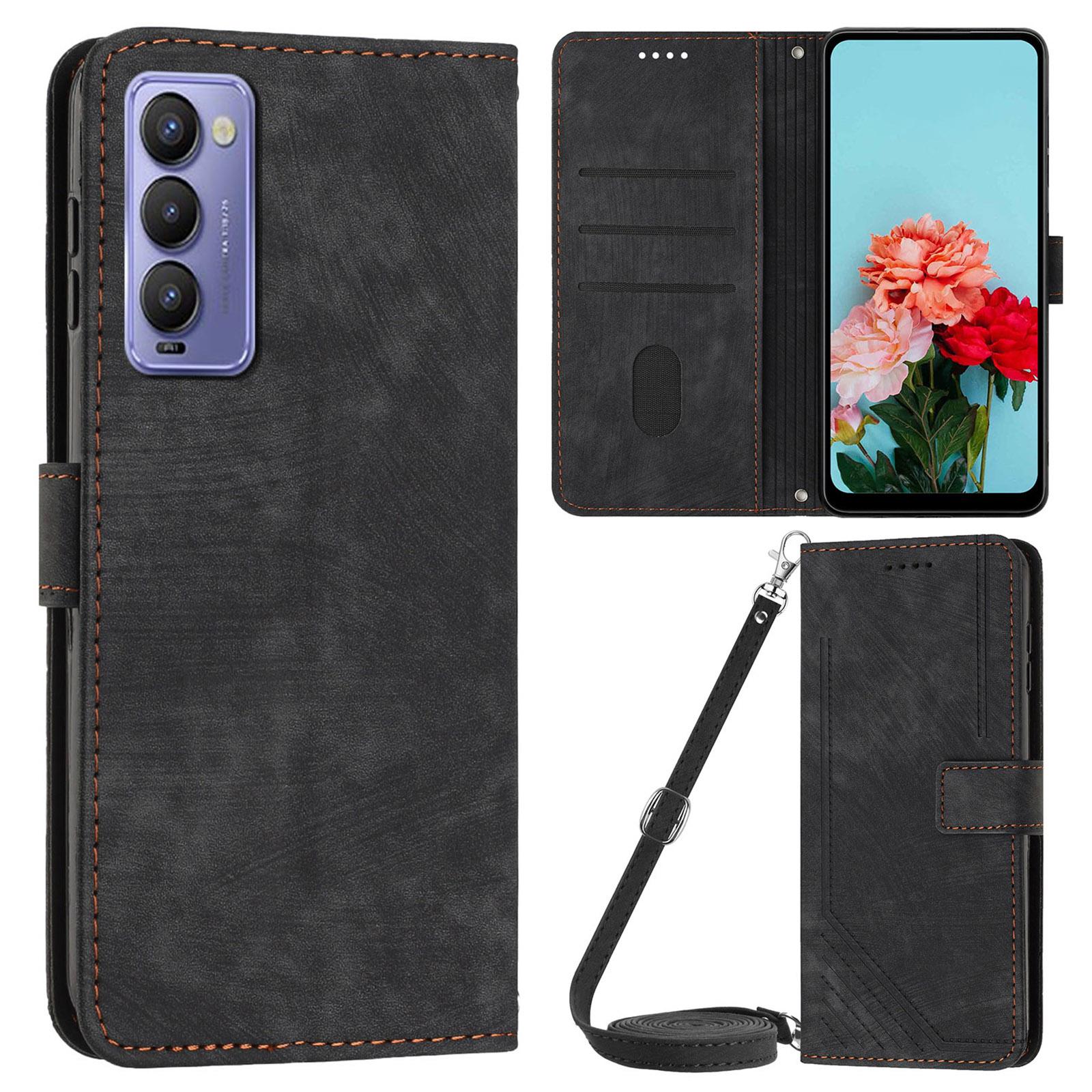 

For TECNO Camon 18/18 P Phone Wallet Stand Case PU Leather Plines Imprinted Cover with Straps Black