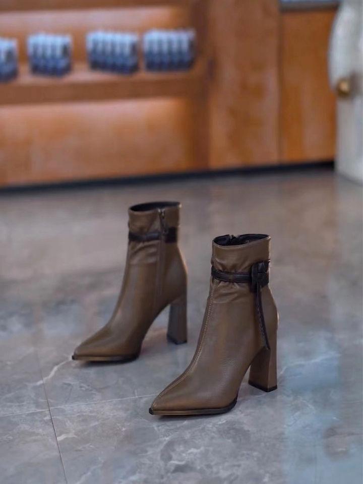 Coarse Heel Fashion Versatile Fashion Boots Women's Pointed Fashion Thin Boots 2025 Autumn and Winter New Side Zipper High Heel Short Boots