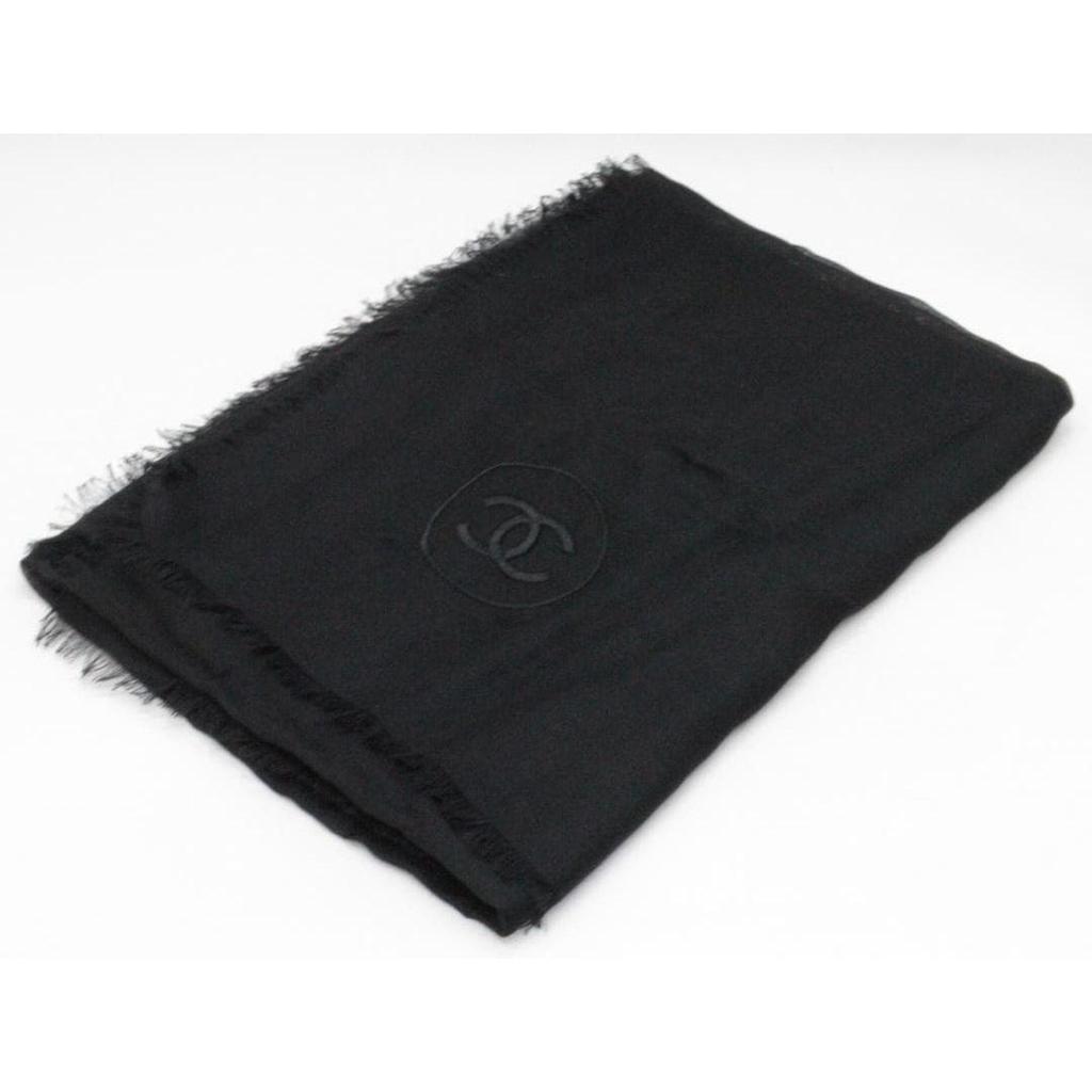 Used Chanel Large Stole Modal 90%/Cashmere 10%/Black [Beautiful Condition]