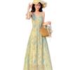 2025 Summer Floral Print Maxi Camisole Dress: Commuter Style with Patchwork Design for Women