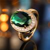 Cute Female Big Oval Green Zircon Stone Engagement Ring Vintage Gold Color Wedding Jewelry For Women