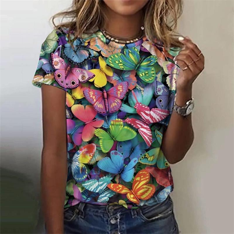 

Women s Adult and Children s Fashionable T-shirt with Butterfly Pattern Design, Casual and Comfortable Round Neck Top 5XL