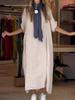 European & American Women's Cotton Linen Summer Dress - Loose, Solid Color, Short Sleeve Casual Style