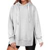 Spring Autumn Solid Color Loose Casual Pullover Hoodies Women Slit All-match Hooded Sweatshirt Top