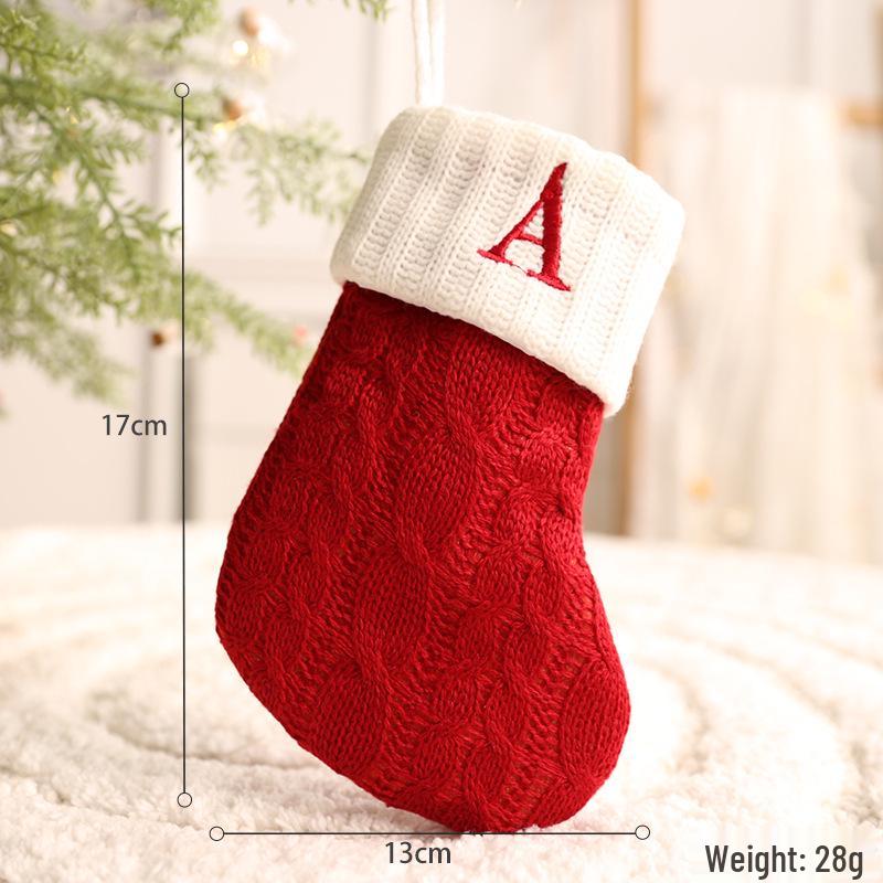 26-Letter Knitted Red Christmas Stockings - Festive Holiday Hanging Decorations