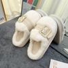 Fashion 2025 Autumn Winter Fashion Buckle Strap Slippers Home Cotton Shoes Women Indoor Fluffy Plush Warm Platform House Slippers
