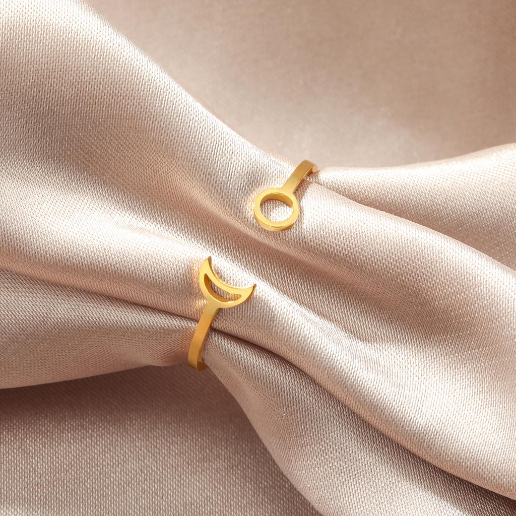 Crescent Moon Sun Ring Stainless Steel Women Minimalist Open Finger Rings Trendy Jewelry Birthday Gift