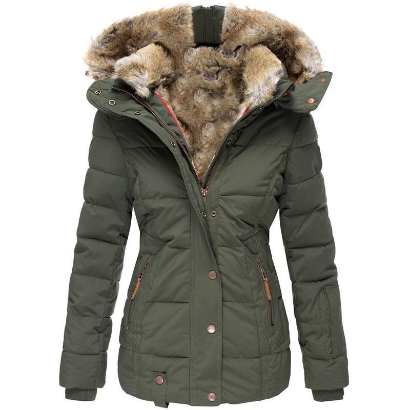 Damen Baumwolljacke mit Pelzkragen und Kordelzug, lässig, warm, für Winter und Herbst