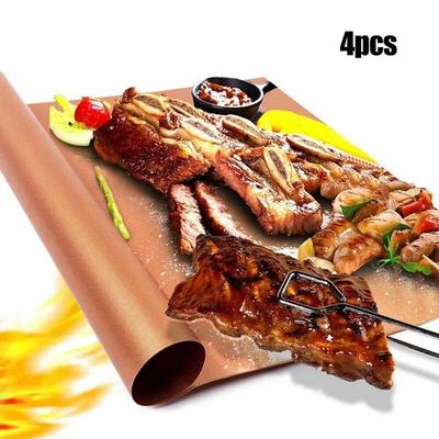 Reusable Grill Mats Set 40x30cm 4pcs Bakeware Baking Brown