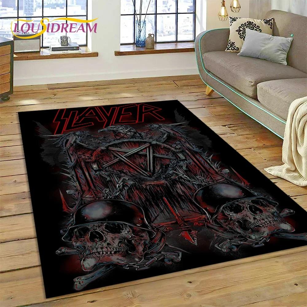 Tappeto Rock Slayer Heavy Metal Band 3D per Camera da Letto Soggiorno Casa Decorazione Divano, Gioco Bambini Grande Tappetino Decorativo Pavimento Regalo