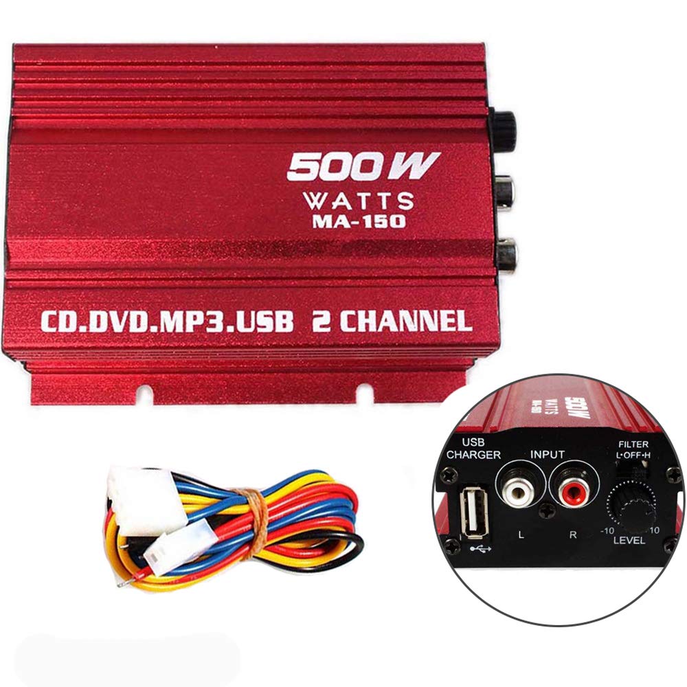 PolarLander Auto Power Subwoofer Amplifier Car Audio Stereo Amplifier Hi-Fi 12V 2CH USB Mini Digital for Motorcycle/Boat/MP3/MP4