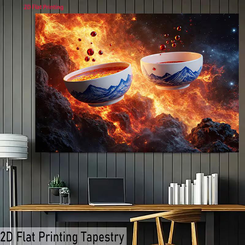 2D Fiery Lava Flow Bowl Backdrop Volcano Theme Photography Background for Parties