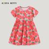 European Style Girls' Summer Cotton Dress - Cute Printed Patchwork Short Sleeve Princess Dress