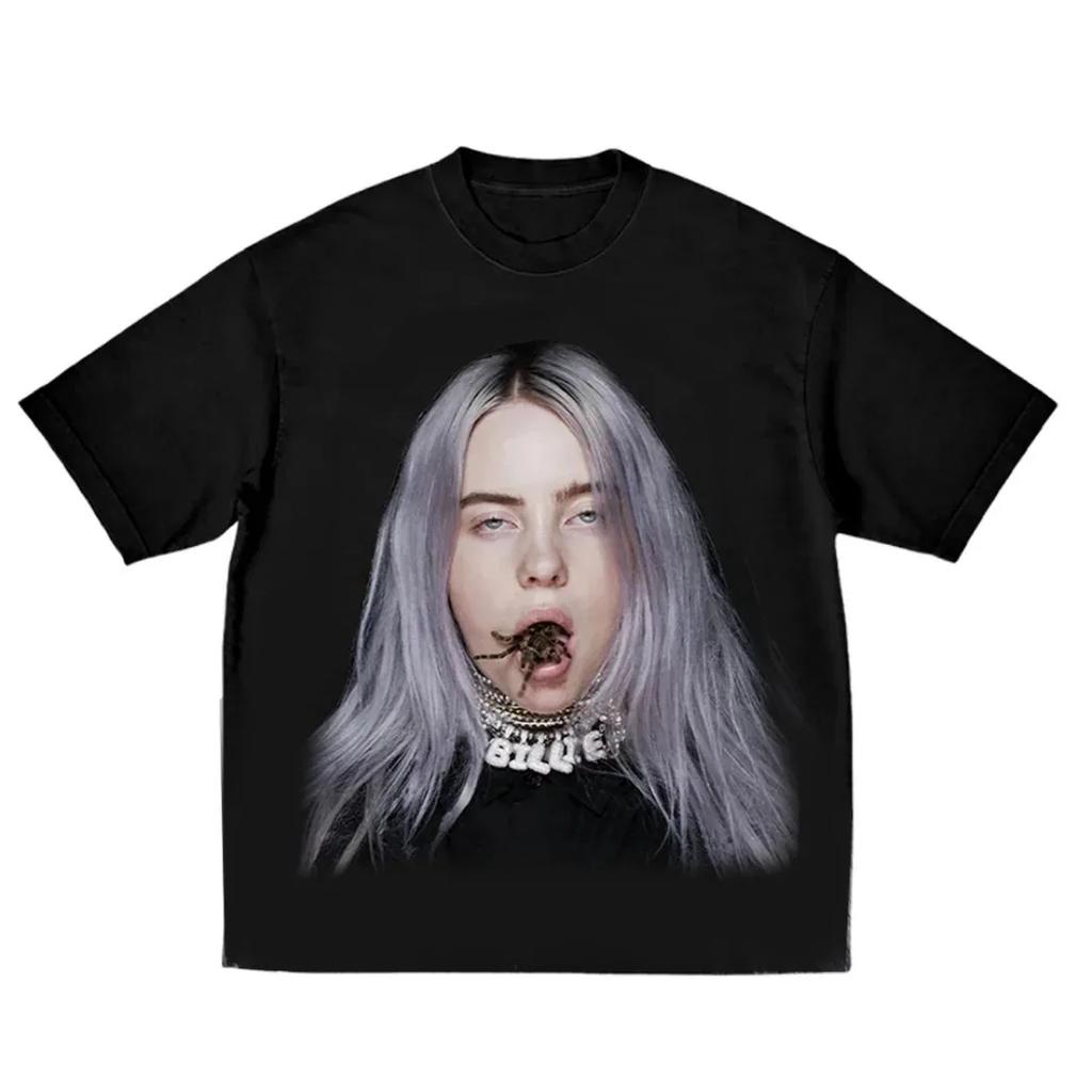 Large Image Design Style T-shirt Billie Eilish Peripherals Print Tees Men Women Cotton Short Sleeved Loose Casual Oversized Tops