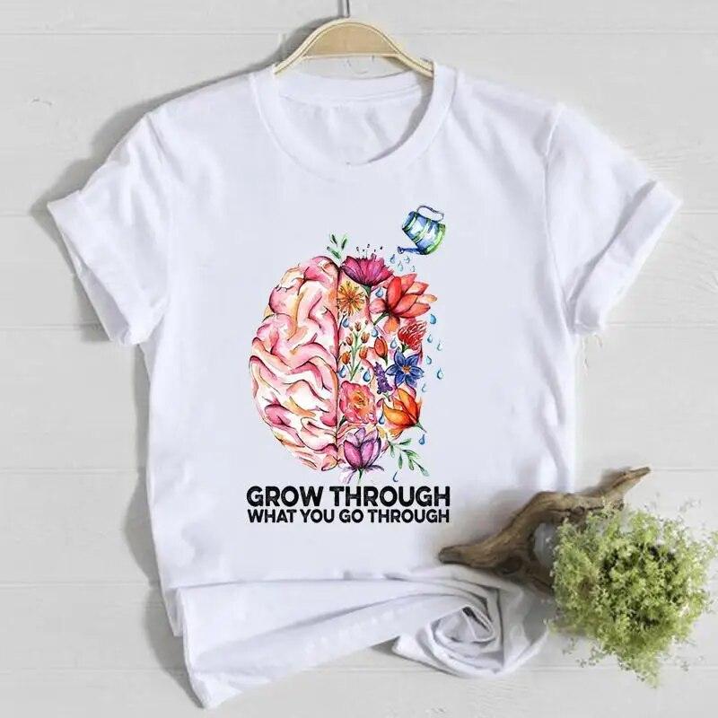Blume Frühling Rundhals T-Shirt Top Shirt Damen Kleidung Mode T-Shirt Sommer Damen T Kurzarm Lässig Grafik T-Shirts