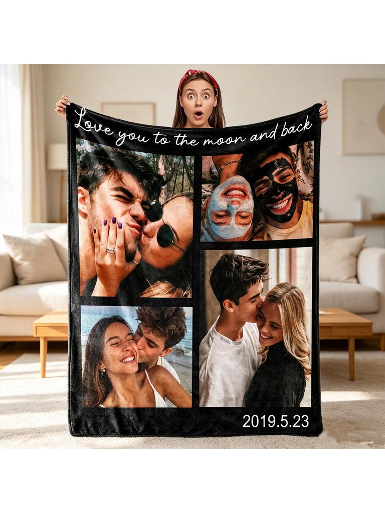 Custom Blankets Customizable Po Text Of Soft Flannel For Sofa Beds Office Perfect Holiday Gift Travel Blanket