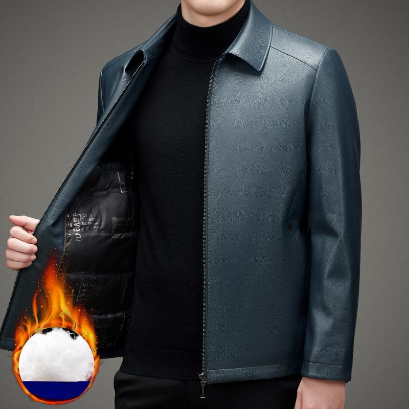 Осень и зима Новый стиль Белый утиный пух мужская кожаная куртка повседневная пальто — фото 4