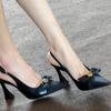 Fashion French Bow Knot High Heel Sandals for Women Sexy Back Strap Pointed Toe Sandalias Woman 2025 Office Patent Leather Sandals Mujer