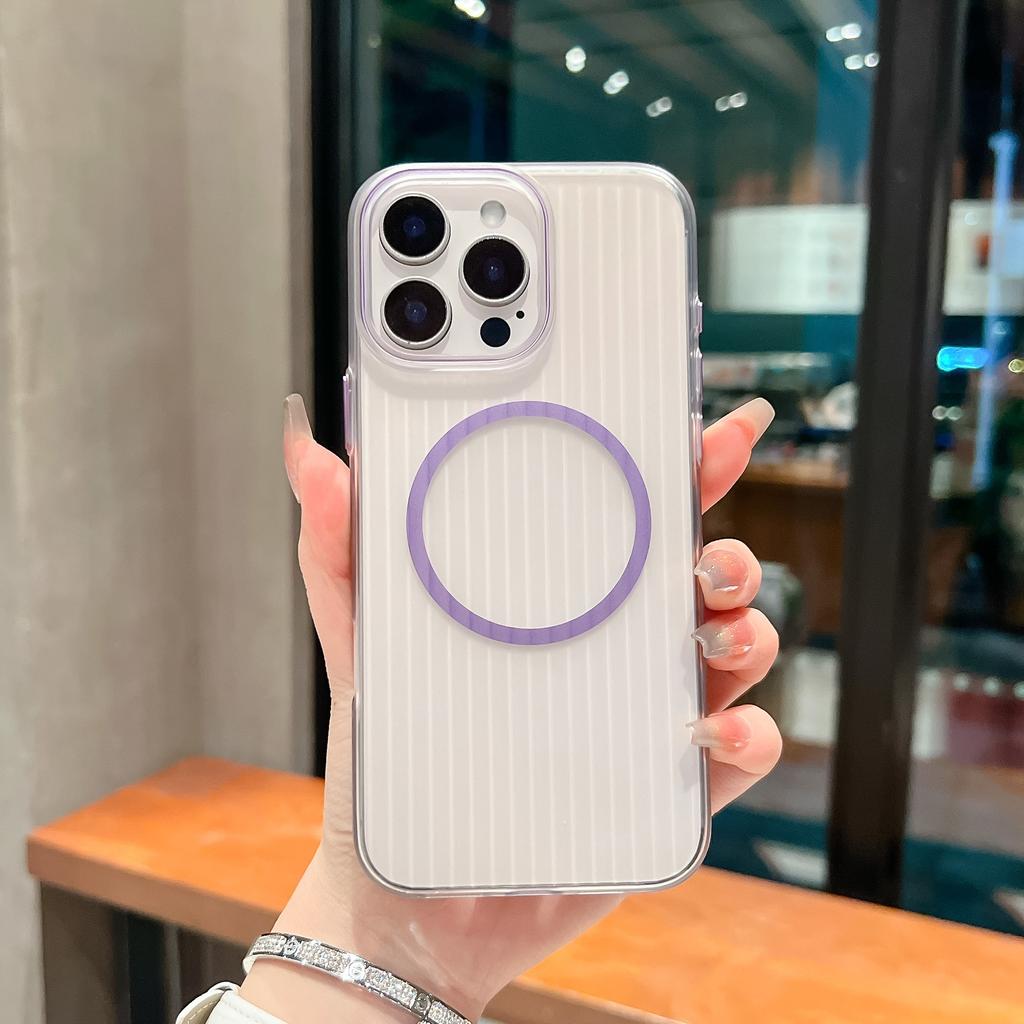 Applicable To Apple 17proMax Corrugated Magnetic Suction Phone Case IPhone 16 Matte Two Color PC Anti Fall 15 Protective Case