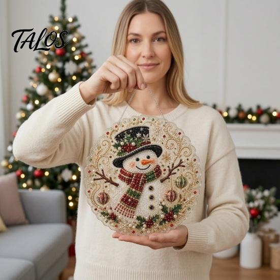 Outdoor Christmas Tree Decor Faux Pearl Art Kit, DIY Rhinestone Gem Painting Craft, Santa Festive Home Items Stocking Elk Pattern Hanging Suncatcher
