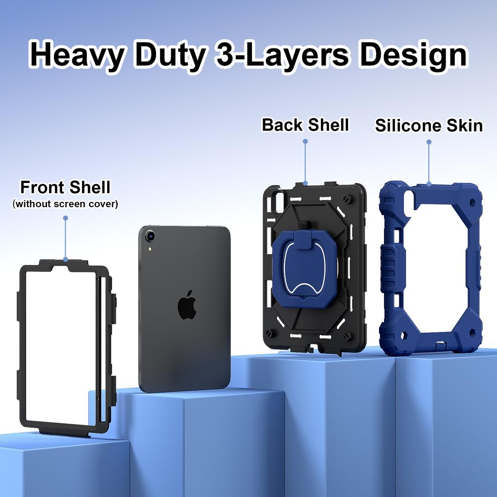 For Apple iPad Mini (2024) 360° Rotating Grip Heavy Duty Protection Stand TPU+PC 3in1 Anti-knock Shockproof Tablets PC Case