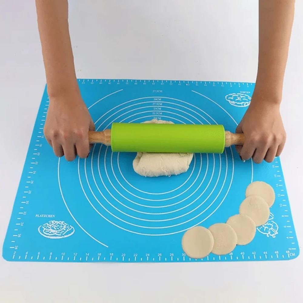 1Pcs Non-Stick Silicone Rolling Pin Wooden Handle Pastry Dough Flour Roller Kitchen Cooking Baking Tool For Pasta Cookie Dough
