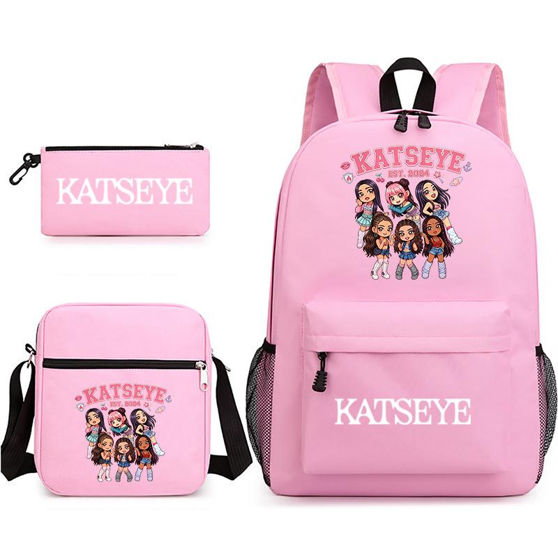 Katseye Kpop Girl Group Print Travel Backpack Laptop School Bag Set of 3, Unisex Large Capacity Daypack