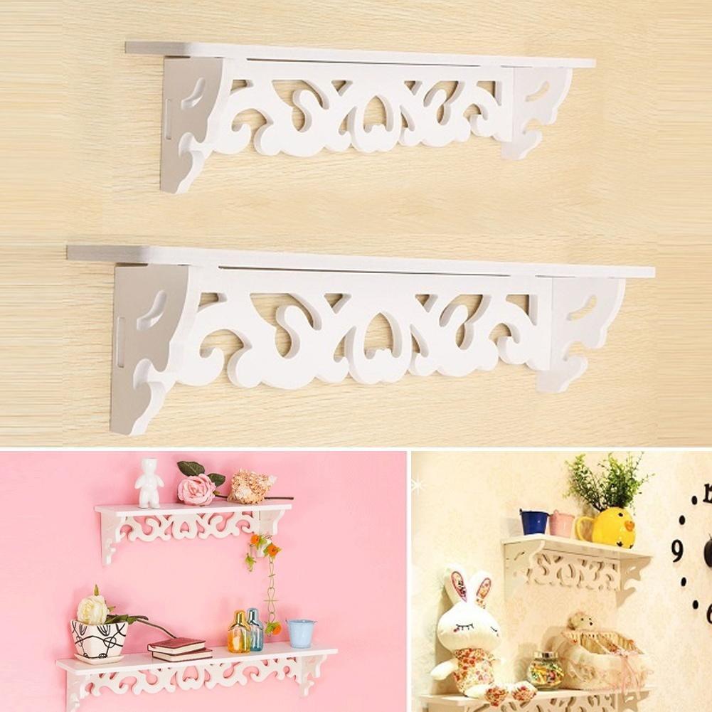 Vintage Carved Hollow Wood Wall Hanging Rack Shelf Shelves Holder Storage Home Decor